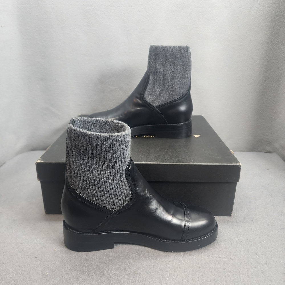 J.Crew Spazzolato Rib Cuff Boot Black Grey Leather Ankle Womens 7 BM708 NIB